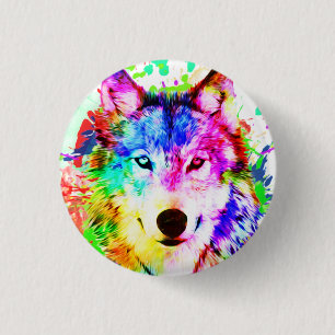 Farbenfrohe Wolf Watercolor Art Button