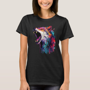 Farbenfrohe Wolf Wildtiere Lover Splash Art T-Shirt