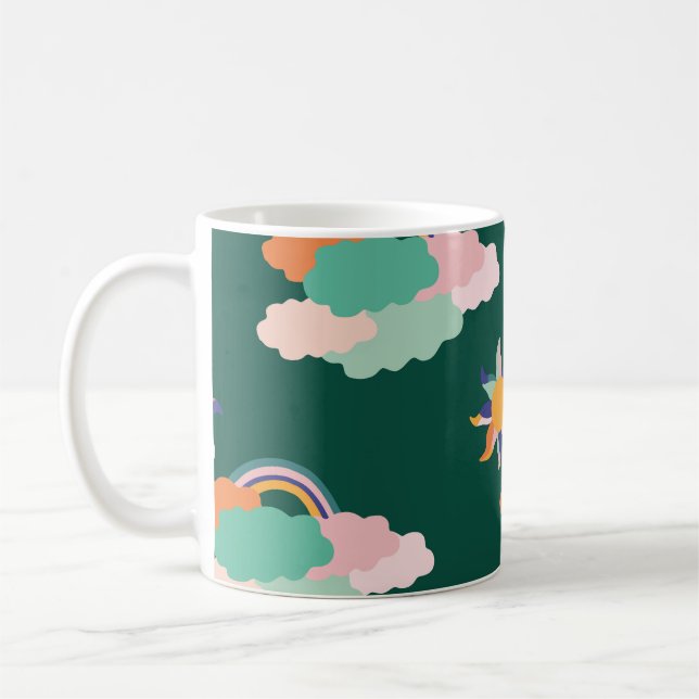 Farbenfrohe Wolken Regenbogen Nahtloses Muster Kaffeetasse (Links)