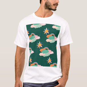 Farbenfrohe Wolken Regenbogen Nahtloses Muster T-Shirt