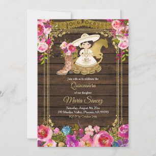 Farbenfrohe Wood Charra Mis Quince Party Einladung