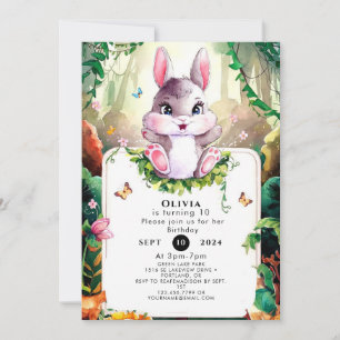 Farbenfrohe Woodland Bunny Birthday Einladung