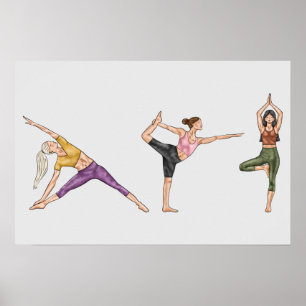 Farbenfrohe Workout-Fitness-Yogapose balancierende Poster