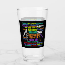 Farbenfrohe Wortkunst jubelt in vielen Sprachen Glas