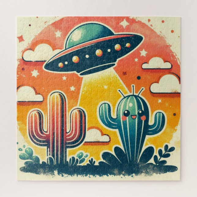 Farbenfrohe Wüstenlandschaft mit UFO Jigsaw Puzzle (Vertikal)
