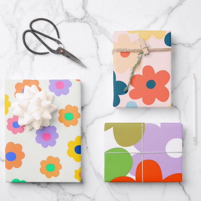 Farbenfrohe Y2K-Blume-Indie-Muster Geschenkpapier Set (Vorderseite)