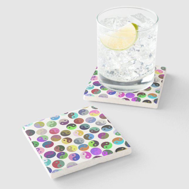 Farbenfrohe Ying Yang Pattern Steinuntersetzer (Seitenansicht)