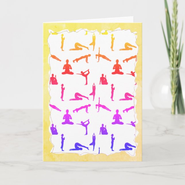 Farbenfrohe Yoga-Posen und verdrehte Papiertextur Karte (Vorderseite)