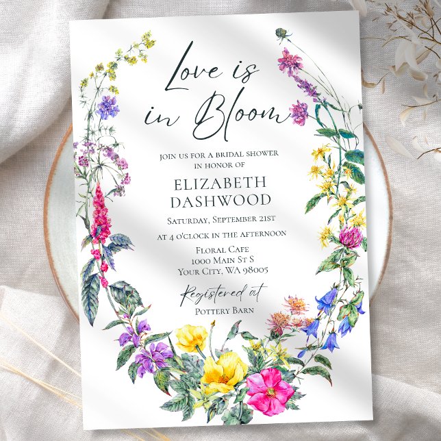 Farbenfrohe zarte Wildblumen Blumenkohl Brautparty Einladung (Von Creator hochgeladen)