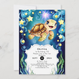 Farbenfrohe Zauberschildkröte zum Geburtstag Einladung
