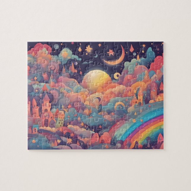 Farbenfrohe Zauberwelt mit Mond und Regenbogen (Horizontal)