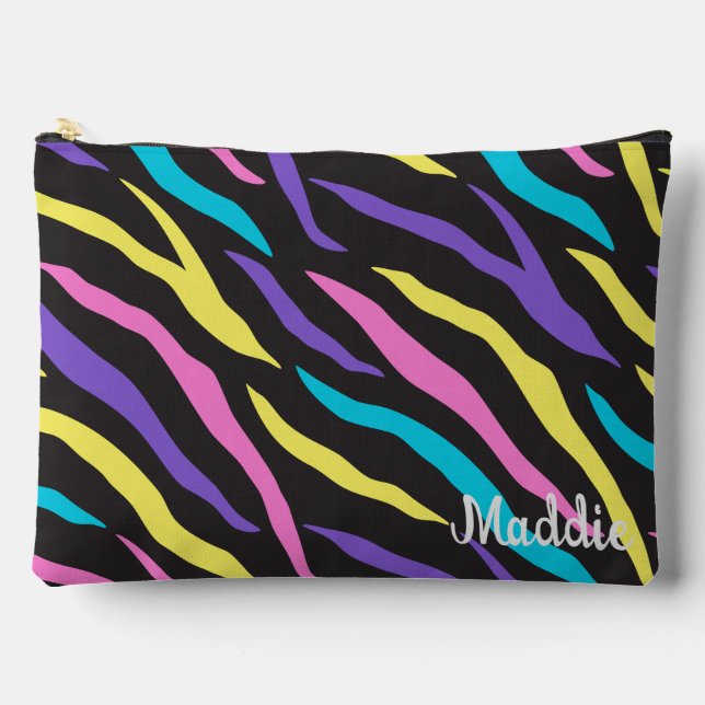 Farbenfrohe Zebra Glittery Muster Zubehörtasche (Vorderseite)