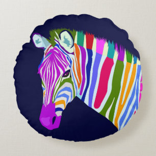 Farbenfrohe Zebra Rundes Kissen