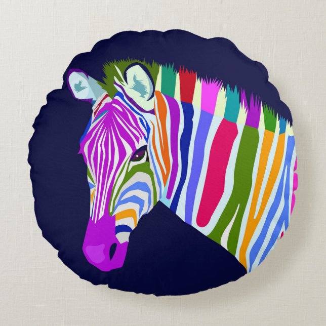 Farbenfrohe Zebra Rundes Kissen (Vorderseite)