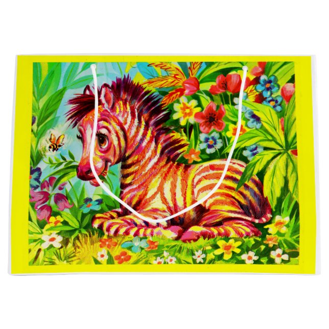 Farbenfrohe Zebradrucke der 60er Jahre Große Geschenktüte (Vorderseite)
