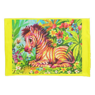 Farbenfrohe Zebradrucke der 60er Jahre Kissenbezug
