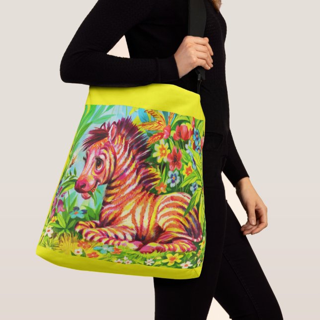 Farbenfrohe Zebradrucke der 60er Jahre Tragetaschen Mit Langen Trägern (Von Nahem)