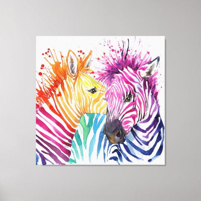 Farbenfrohe Zebras Grosse Aquarelle Art Canvas Dru Leinwanddruck (Vorderseite)
