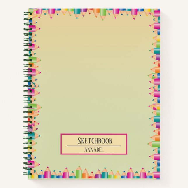 Farbenfrohe Zeichnend Stifte Notebook Notizbuch (Vorderseite)