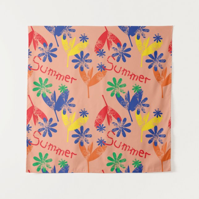 Farbenfrohe zeitgenössische Blumenkollektion mit h Wandteppich (Vorderseite)