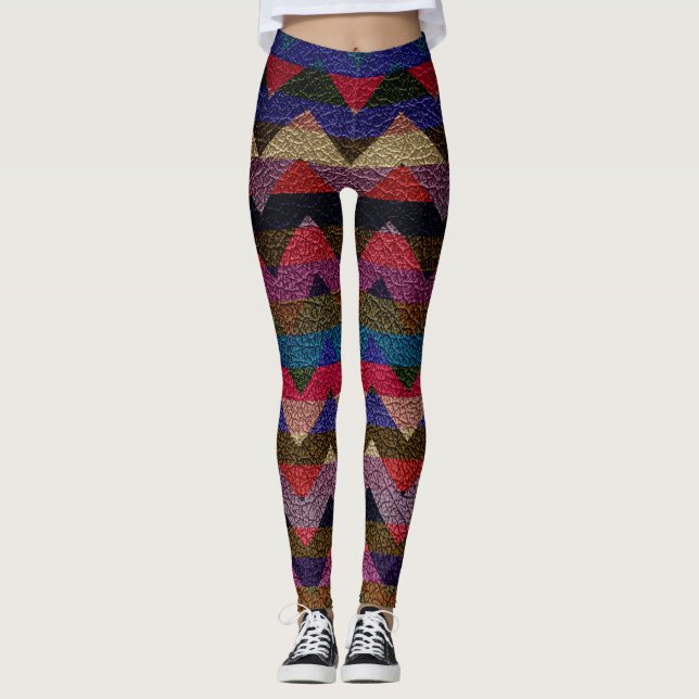 Farbenfrohe Zickzack moderne Leder #18 Leggings (Vorderseite)