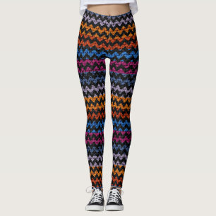 Farbenfrohe Zickzack Musterschablone Leggings