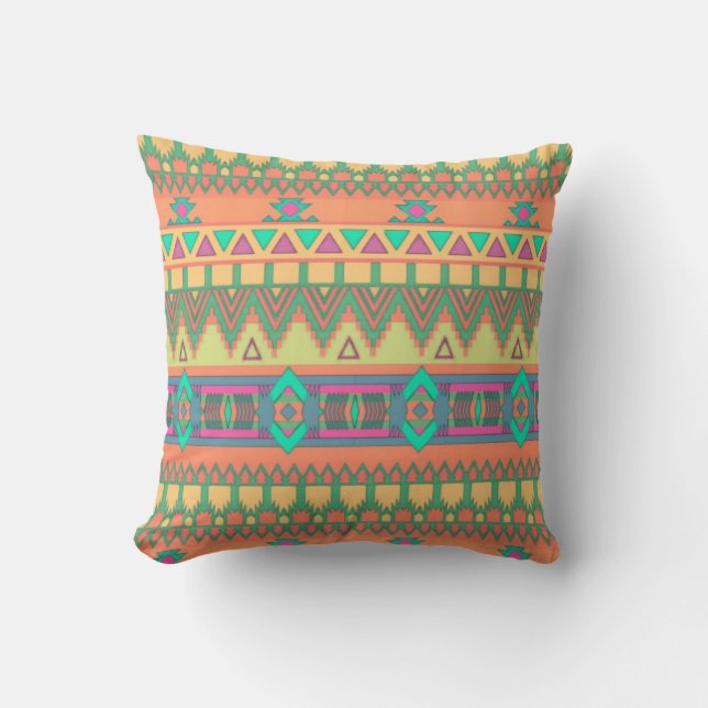 Farbenfrohe Zickzack Zig Zag Tribal Aztec Ikat Mus Kissen (Vorderseite)