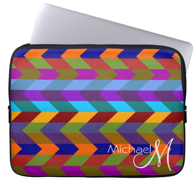 Farbenfrohe Zickzack Zigzag Muster Custom Monogram Laptopschutzhülle (Vorderseite)