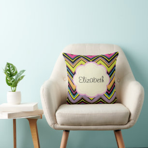 Farbenfrohe Zigzag, Regenbogen Zigzag, Ihr Name Kissen