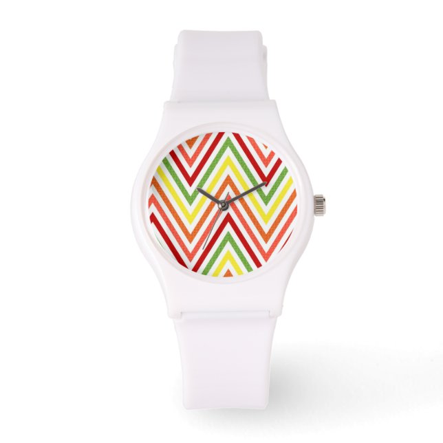 Farbenfrohe Zigzag Zickzack Muster Armbanduhr (Vorderseite)