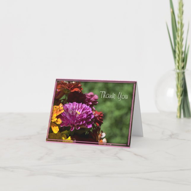 Farbenfrohe Zinnia-Blume Hochzeit Vielen Dank Dankeskarte (Vorderseite)