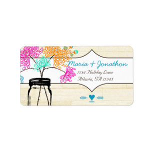 Farbenfrohe Zinnia Mason Jar Wild Blume Wedding Adressaufkleber