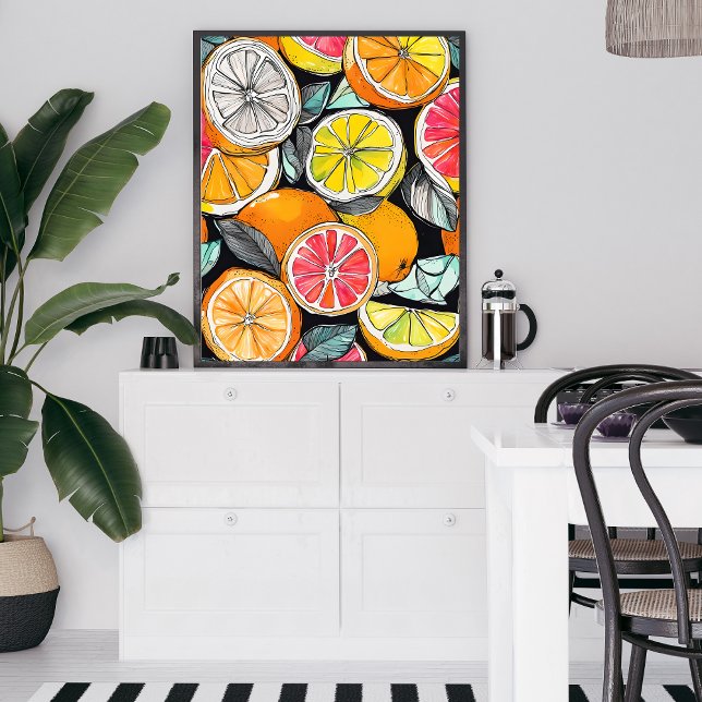 Farbenfrohe Zitrusfrüchte uneingerahmt Poster (Add a splash of color to any room with this vibrant piece or modern art!)