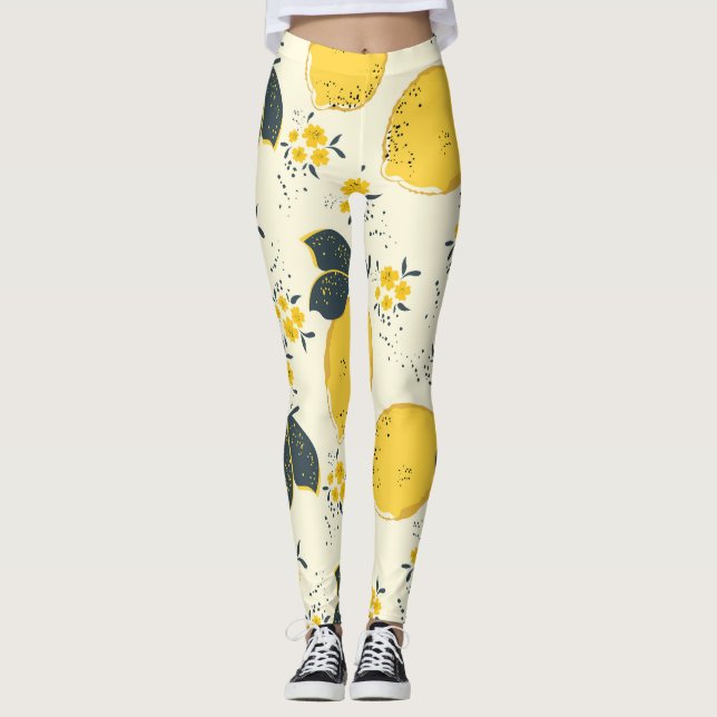 Farbenfrohe Zitrusfrüchte, Zitrone Blume. Leggings (Vorderseite)
