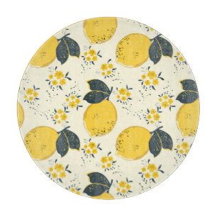 Farbenfrohe Zitrusfrüchte, Zitrone Blume. Schneidebrett