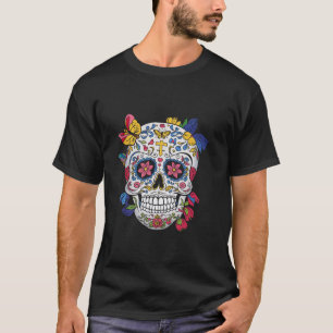 Farbenfrohe Zucker Blütenschmetterling Dia de Los T-Shirt
