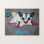Farbenfrohe Zuckergrüse Moderne Kunst Personalisie<br><div class="desc">Dieses Puzzle ist bereit, mit Ihrem Namen personalisiert zu sein und bietet eine moderne Illustration eines Zuckergleiters in hellen Farben: schwarz, weiß, elektrisch blau, magenta und gelb. Die Grafik ist ein Set vor einem Hintergrund, der in einem gereizten Stil grau ist. Fügen Sie unten Ihren Namen oder einen anderen Text...</div>
