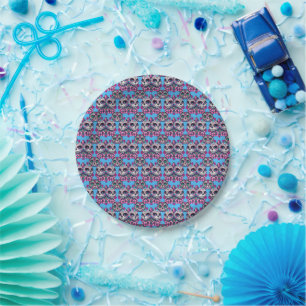 Farbenfrohe Zuckerkatze Muster Pappteller