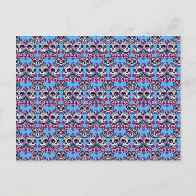 Farbenfrohe Zuckerkatze Muster Postkarte (Vorderseite)
