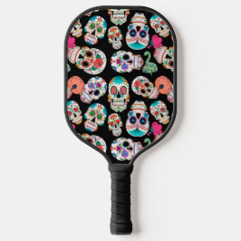 Farbenfrohe Zuckerkulls Muster Monogramm Pickleball Schläger
