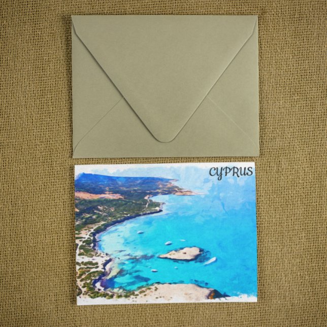 Farbenfrohe zyprische Küstenlandschaft Postkarte (cyprus retro vintage travel postcard)