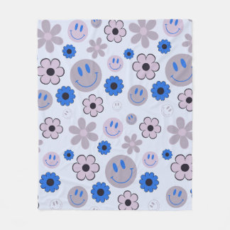 Farbenfroher 70er Groovy Blume Smile Face Pattern Fleecedecke