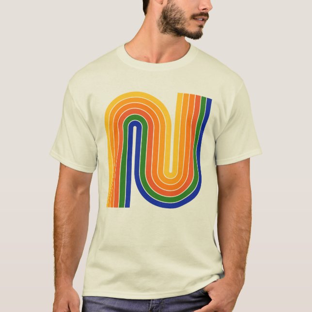 Farbenfroher 70er Retro Style Geometric T - Shirt (Vorderseite)