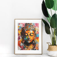 Farbenfroher Abstrakter Buddha mit floralem Akzent