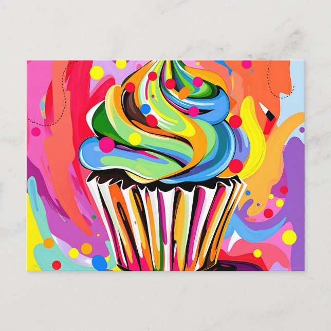Farbenfroher Abstrakter Cupcake mit lebhaften Hues Postkarte (Vorderseite)