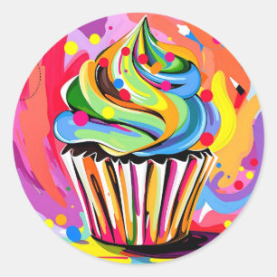 Farbenfroher Abstrakter Cupcake mit lebhaften Hues Runder Aufkleber