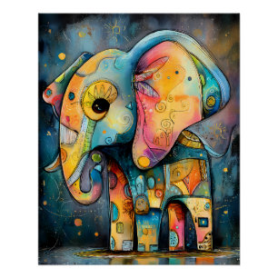 Farbenfroher abstrakter Elefant mit bunten Mustern Poster