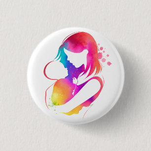 Farbenfroher Aquarell-Mutter-und-Kind-Anstecker Button