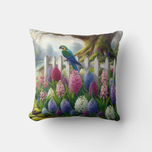 Farbenfroher Arara-Garten Tropische Vogelblumen- Kissen