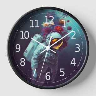 Farbenfroher Astronaut im Weltraum mit Blume Kunst Uhr